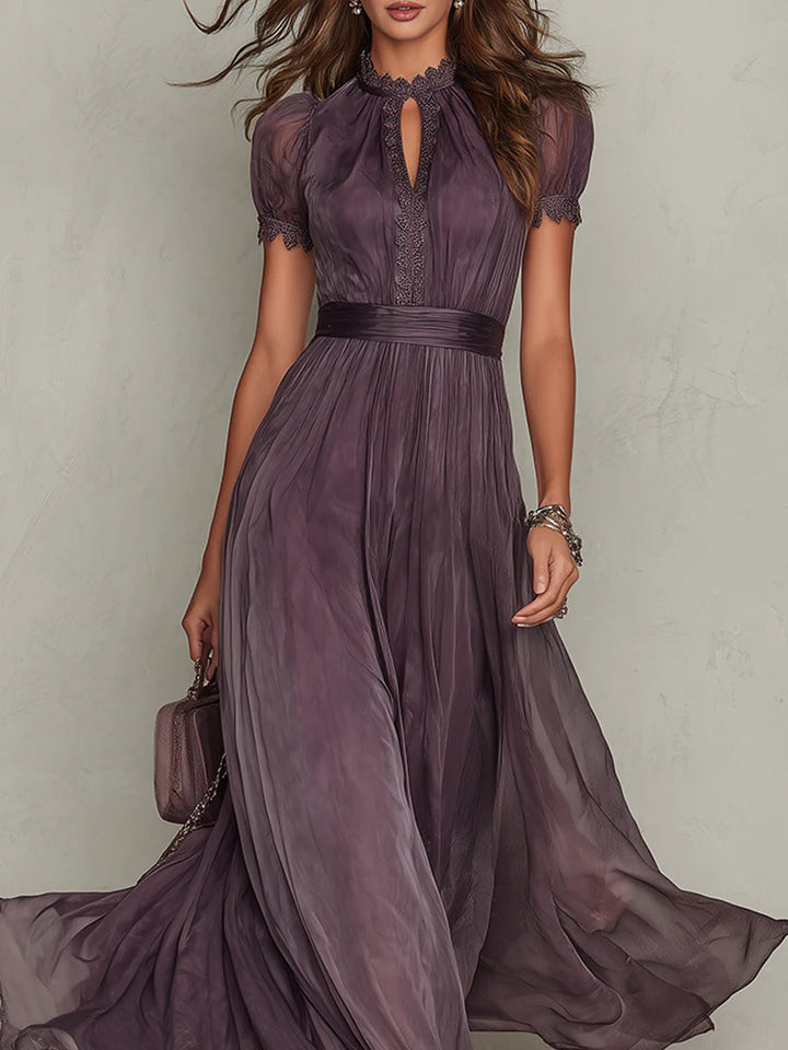 Damen-Maxikleid mit Spitzenbesatz und geraffter Taille für besondere Anlässe
