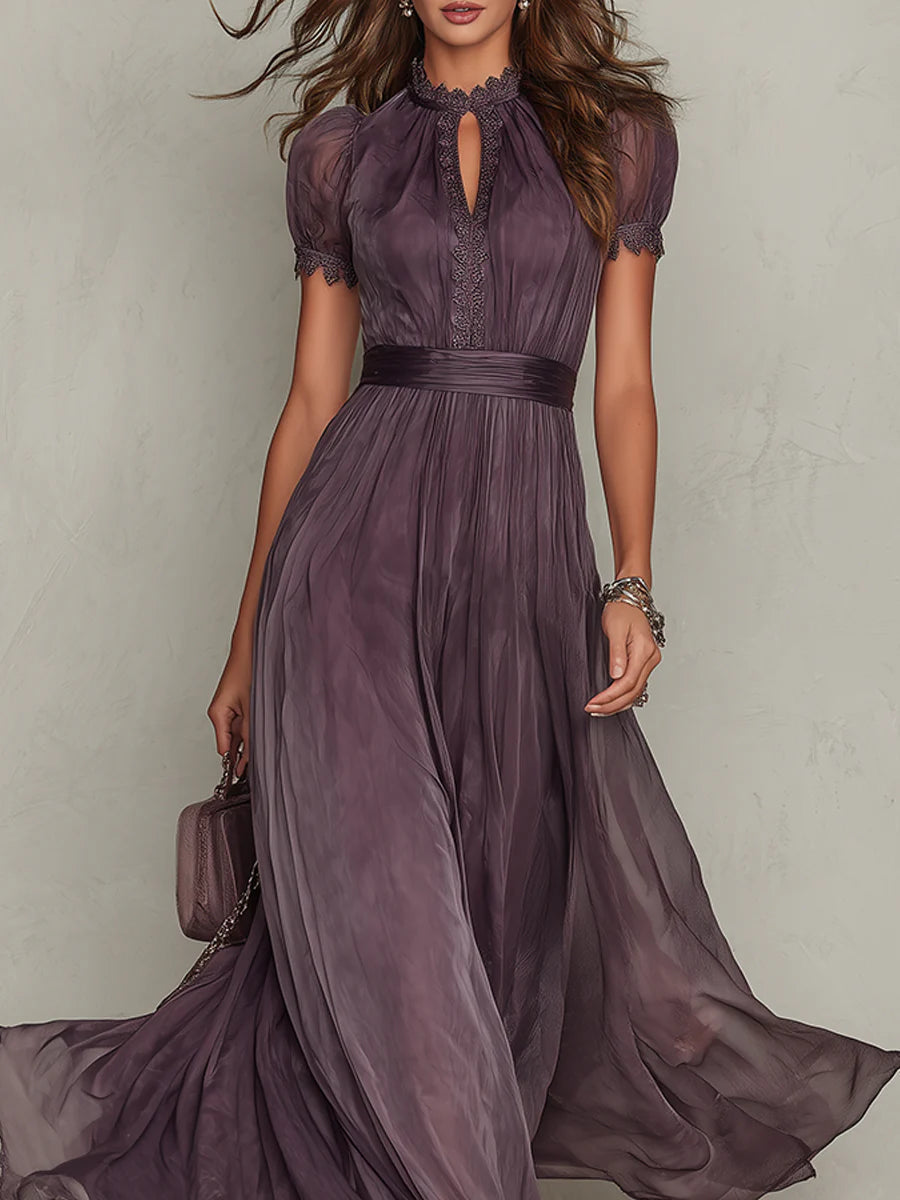 Damen-Maxikleid mit Spitzenbesatz und gekräuselter Taille für besondere Anlässe