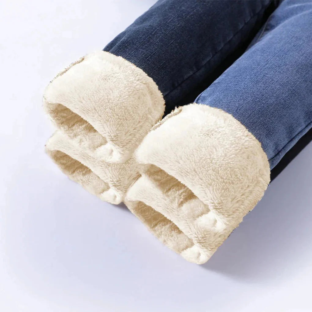 Winterjeans für Damen mit hoher Taille, gefüttert für kalte Tage